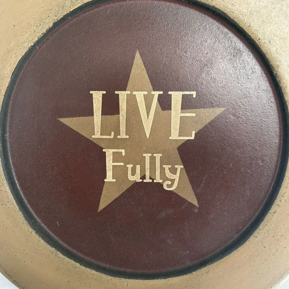 Live Fully Primitive Folk Art Country Wood Wall Plaque Plate Decor 11”